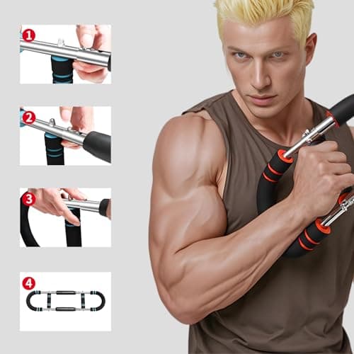 Arm Trainer for Men 5-Level Adjustable Resistance (45-110 lbs) Twister Chest Workout Equipment for Women Exerciser Bar Biceps Triceps Forearm Abdominal Thigh Back Muscle Exerciser (Red) - Thumbnail 5