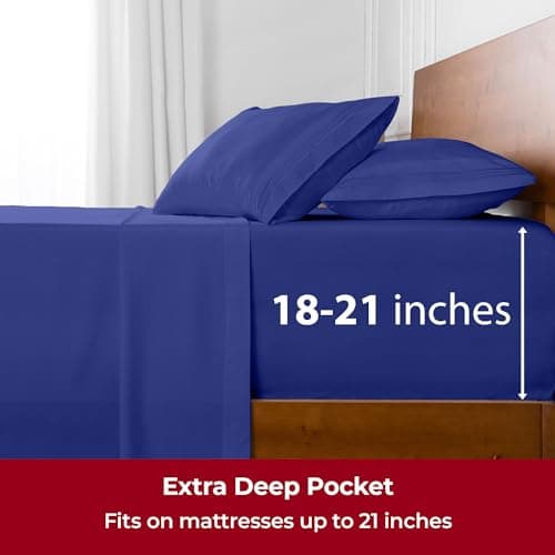 Mellanni Extra Deep California King Sheets - 4 PC Iconic Collection Bedding - Hotel Luxury, Ultra Soft, Cooling Bed Sheets - Wrinkle, Fade, Stain Resistant (Cal King, Royal Blue) - Thumbnail 6