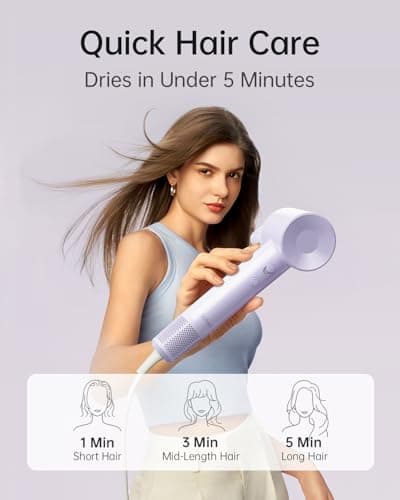Laifen SE Lite Hair Dryer, Negative Ionic Blow Dryer with 100,000 RPM Brushless Motor for Fast Drying, High-Speed Low Noise Hair Dryer with Lightweight Design and 2 Nozzles Purple, HD110 - Thumbnail 2