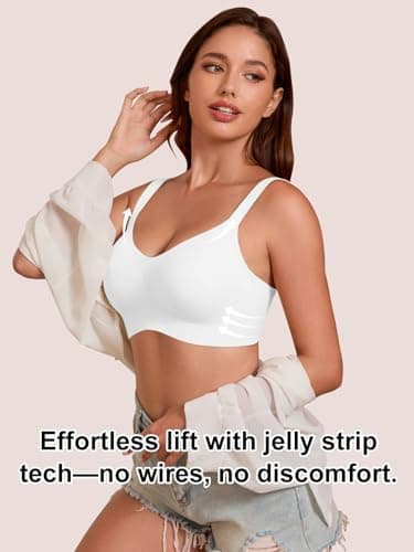 COCOMARTS Jelly Bras for Women No Underwire Full Coverage Push Up Bra Wireless Seamless Bra Comfortable Tshirt Bralettes White 2X-Large - Thumbnail 6