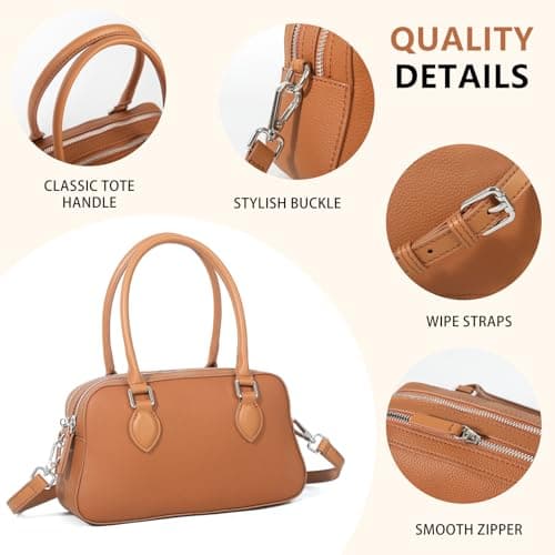 Genuine Leather Satchel Purse for Women Ladies Cross Body Bag Small Top Handle Handbag Lightweight for Daily Use Shopping Casual Outings Brown - Thumbnail 5