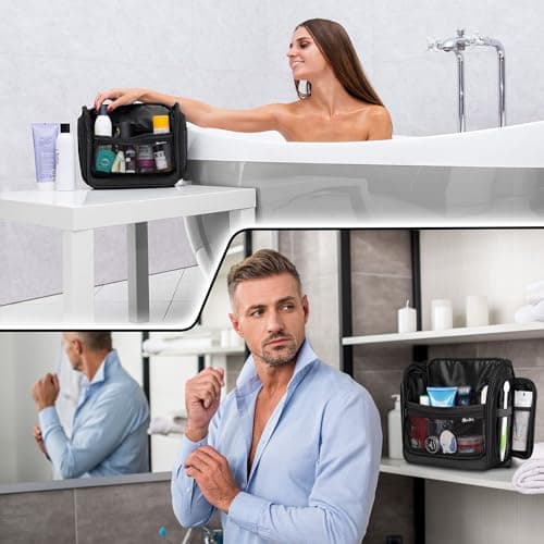 Travel Toiletry Bag for Men and Women - (10.6”x10.6”x3.2”) Large Hanging Toiletry Organizer - Waterproof Hygiene Bag with Metal XXL Swivel Hook, with Sturdy Zippers and 19 Compartments for Toiletries - Thumbnail 3