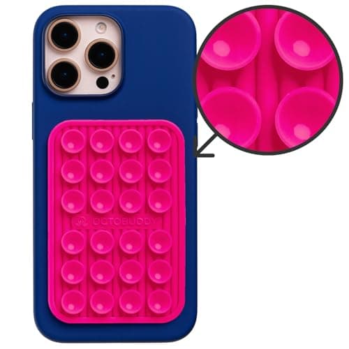 OCTOBUDDY Textures Bubble Stripe - Silicone Suction Phone Case Adhesive Mount - Hands-Free Grip with 24 Suction Cups for Videos & Selfies - 2.6" x 3.9", Hot Pink - Thumbnail 2