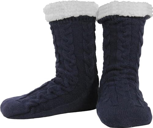 BenSorts Warm Slipper Socks for Men Fuzzy Socks With Grips Grippers Non Slip Sleep House Socks Soft Christmas Gift Stocking Stuffers Blue - Image 1