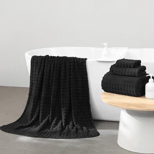 KBY Bath Towels Set 6 Piece 40x80 Inches，2 Extra Large Bath Sheets 2 Hand Towels 2 Washcloths，Highly Absorbent Quick Dry Microfiber,Ultra Soft Towel Set for Bathroom，Spa，Gym， Hotel (Black) - Thumbnail 4