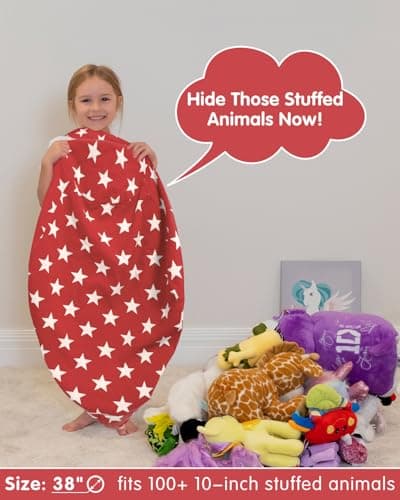 Aubliss Stuffed Animal Storage, Canvas Bean Bag Chairs Cover, Large 38" Kids Toy Storage Organizer for Blankets Towels Clothes - Thumbnail 3