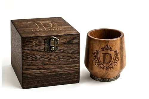 Wooden Whiskey Glass - Handcrafted Charred Walnut Bourbon Cup Zinc Alloy Spinning Base 10oz Old Fashioned Rocks Glass Unique Birthday, Retirement, Groomsmen Gifts for Men, Dad, Husband, Whiskey Lovers