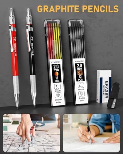 STAGEEK 17 Pack Carpenter Pencil Set with Sharpener, Mechanical Carpenter Pencils with 60 Refills, Deep Hole Long-Nib Marker Pens, Carbide Scribe Tool & Construction Pencils for Architect with Case - Thumbnail 3
