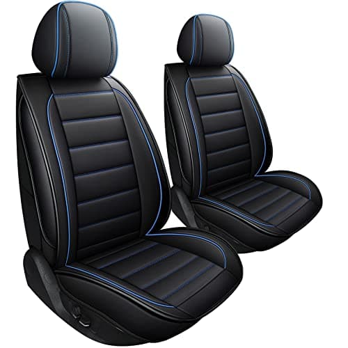 CAPITAUTO Leather Car Seat Covers, Waterproof Faux Leatherette Cushion Cover for Cars SUV Pick-up Truck Universal Fit Set for Auto Interior Accessories(2 Front Blue&Black)