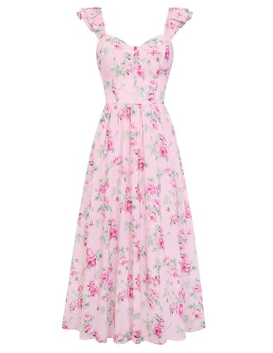 Women Maxi Floral Corset Dress,Milkmaid Sundress,Spring Dresses for Women 2026 Foundation with Pink Floral XL - Image 1