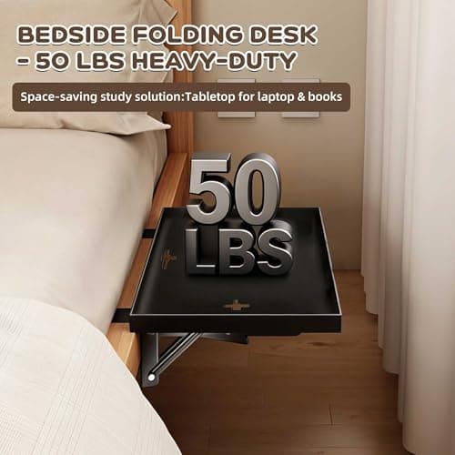 FelRelWel Foldable Bedside Shelf, Extra Large Floating Tray Table for Dorm Room & Bunk Bed, Side Table with 3 Cord Holes,College Dorm Room Essentials for Max 15.6" Laptops (15.7" x 11.8", Black) - Thumbnail 5