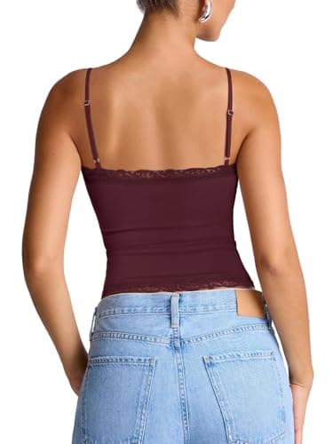 PINKMSTYLE Y2K Lace Trim Square Neck Cami Top for Women Slim Fit Double Lined Adjustable Straps Tank Tops Sexy Y2K 2026 Navy Blue Large - Thumbnail 5