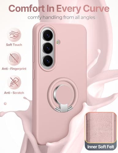 XYZ Silicone Case for Samsung Galaxy S26 Plus, [Soft 2-Way Ring Stand] [Anti-Scratch Microfiber Lining] Shockproof Protective Phone Cover, Pink - Thumbnail 3