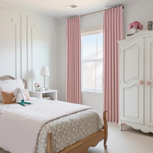 NICETOWN PRO 100% Blackout Pink Curtains for Girls Room, Pinch Pleated Thermal Curtains Linen Weave Window Treatments Sound Reducing for Bedroom/Farmhouse, W40 x L108, 2 Panels - Thumbnail 5