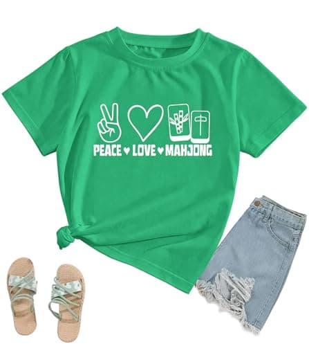 Peace Love Mahjong Shirt Women-Mahjong Player Lover Casual T-Shirt Chinese Mah Jongg Game Lover Tee Tops - Image 1