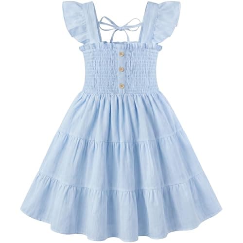 HONGTEYA Toddler Girl Dress Ruffle Sleeveless Princess Dresses, Summer Dress Beach Sundress (US, Age, 4 Years, 5 Years, Pure Blue) - Image 1