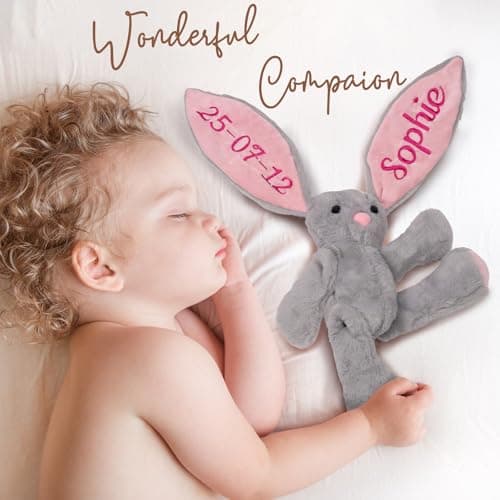 Custom Embroidered Plush Bunny with Name, Personalized Baby Plush Toys, Personalized Bunny Stuffed Animal, Toys for 1+ Years Old Girls, Easter Birthday Gifts for Baby Girls Boys Toddlers Newborn - Thumbnail 3
