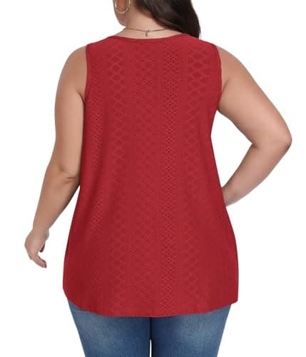 Lastshe Plus Size Sleeveless Tunic Tops for Women Summer Tops for Women Stretchy Sleeveless Tunic, Red, 3X - Thumbnail 2