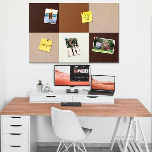 HULAVO Square Felt Cork Bulletin Board Tiles, Self Adhesive DIY Felt Pin Board for Wall 30" x 20" with 35 Pushpins for Office School Home Wall Decor Stickers Memos Photos Display (Gradual Brown) - Thumbnail 2