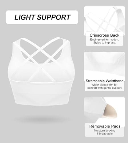Sports Bras for Women Medium Support Cross Back Strappy Sports Bra Padded Workout Yoga Bras for Women Gym Tops, White, M - Thumbnail 5