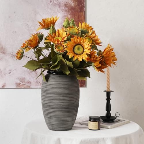 ALMA 12'' Tall Wide Mouth Flower Vase, Black Large Ceramic Vase for Table Centerpieces, Grey Boho Vase for Living Room, Farmhouse, Entryway, Mantel, Bookshelf, Home Decor - Thumbnail 5