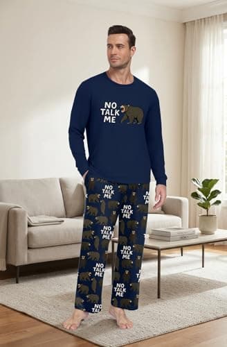 PrinStory No Talk Me Bear Pajamas For Men - Funny Introvert Graphic Sleepwear Cozy Loungewear Set Introvert Pajamas Funny Gift For Men XL - Thumbnail 2