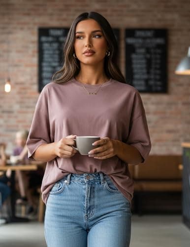 LETSEE 4 Pack Oversized Tshirts for Women (1 Mushroom 1 Light Grey 1 Apricot 1 Black, Small) - Thumbnail 5