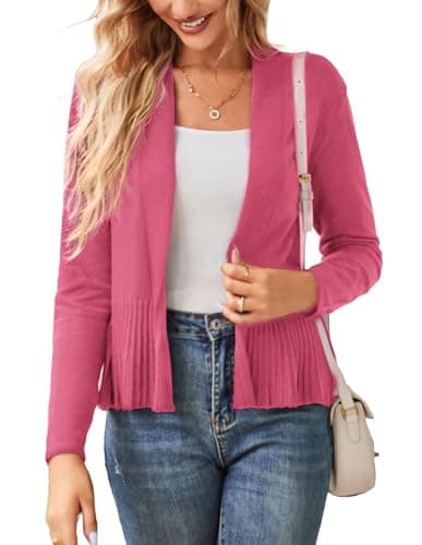 GRACE KARIN Women's Lightweight Peplum Cardigan Sweaters Open Front Cropped Cardigan Long Sleeve Trendy Summer Knit Tops Peach Red S - Image 1