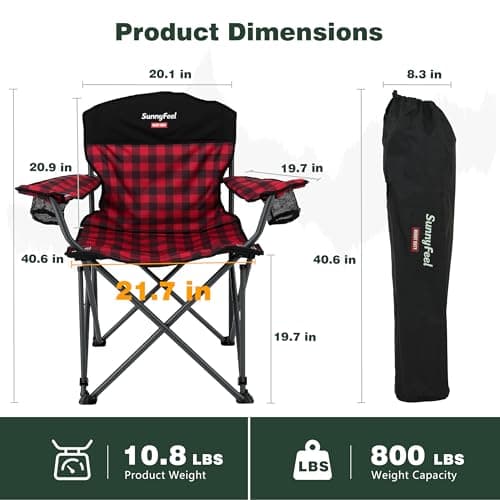SUNNYFEEL Oversized Folding Camping Chair 800 LBS Heavy Duty for Big Tall People Red Padded Portable Collapsible Chairs with Armrest Cup Holder & Pocket for Outdoor Travel Picnic Camp Sports - Thumbnail 3