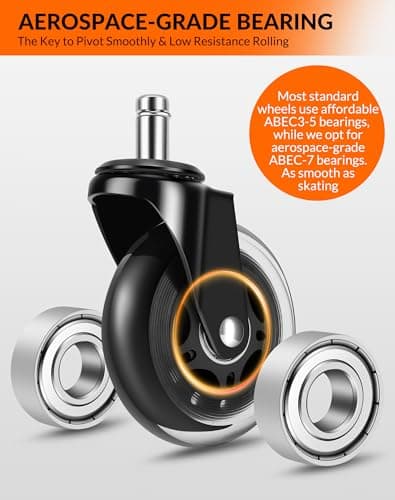 OVLLAN Office Chair Wheels, Outstanding Replacement Roller Blade Wheels for Office Gaming Desk Chairs - 3 Inch Caster Wheel Set of 5 Heady Duty Safe for Hardwood Floors and Carpet, Smooth & Quiet - Thumbnail 2