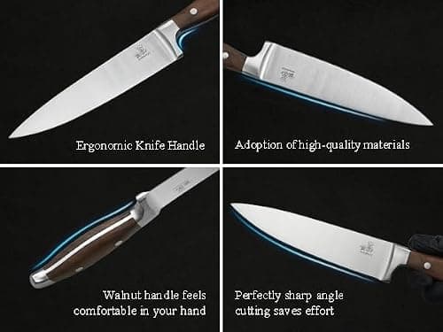 CHUSHIJI Chef Knife 8 Inch, Japanese Professional Chef knife High Carbon Stainless Steel, Razor Sharp Chefs Kitchen Knife, Vegetable Chopping Knife for Cooking With Full-tang Handle, Walnut - Thumbnail 4