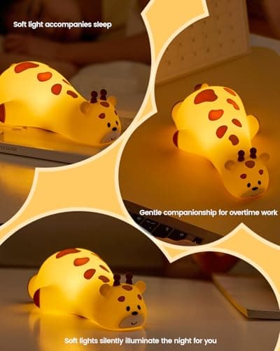 joyful xinghai Kids Night Light Giraffe, Silicone Tap Control Bedside Lamp with Time Auto-Off, Cute Portable LED Nursery Light for Baby, Toddler, Bedroom - Thumbnail 6