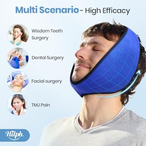 Hilph Face Ice Pack Wisdom Teech Ice Pack Head Wrap for Facial Oral Surgery Pain Relief for TMJ, Jaw Ice Wrap with 4 Hot Cold Gel Packs Reusable for Tooth Extraction & Teeth Removed, Tonsil Blue - Thumbnail 2