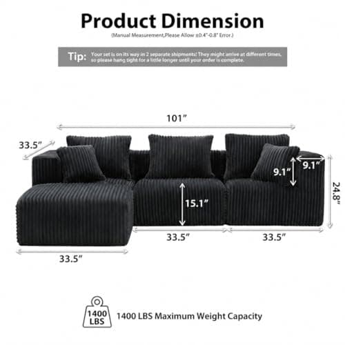 Deep Seat L Shaped Couch, Modular Boneless Sectional Sofa with Ottoman, Modern Cloud Sectional Couch, No Assembly Living Room Sofa for Apartment, Bedroom & Living Room, 3 Seat + 1 Ottoman - Thumbnail 2