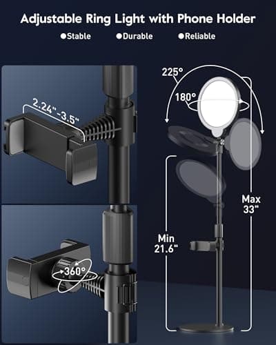 2 Packs Desk Ring Light with Stand for Conference, Adjustable Desktop Light with Phone Holder for Video Calls, Zoom Lighting for Computer/Laptop, Video Light for Recording, Podcast,Photography - Thumbnail 4
