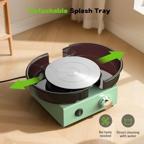 Alldeer Mini Pottery Wheel Kit - 6" Turntable Two-Way Rotation Clay Wheel, Metal Frame, Removable Splash Tray Ceramic Making Kit with 18PCS Sculpting Tools, Pottery DIY Machine for Kids and Beginners - Thumbnail 4