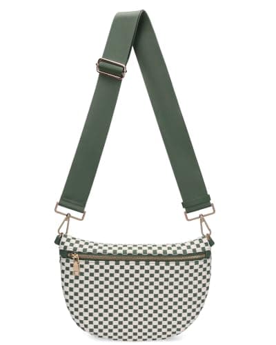 WOOMADA Checkered PU Bum Bag Sling Purse with Adjustable Strap for Travel(Bean Green Check) - Image 1