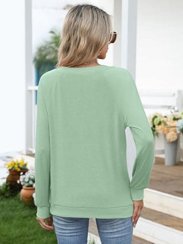 GKBK Womens Sweatshirts Long Sleeve V Neck Tops Fall Winter Basic Casual Lightweight Pullover Shirt Green - Thumbnail 4