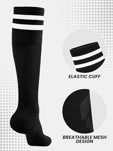 Hryrbay 4 Pairs Kids Cotton Soccer Socks Cushion Striped Baseball Uniform Boys World Cup Sock Toddler Girls Knee High Socks (Black,6-9 Years) - Thumbnail 4