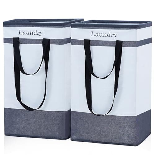 FairyHaus Laundry Basket 100L, 2Pack Laundry Hamper with Easy Carry Handles, Collapsible Laundry Baskets Hampers for Bathroom Clothes Storage Black