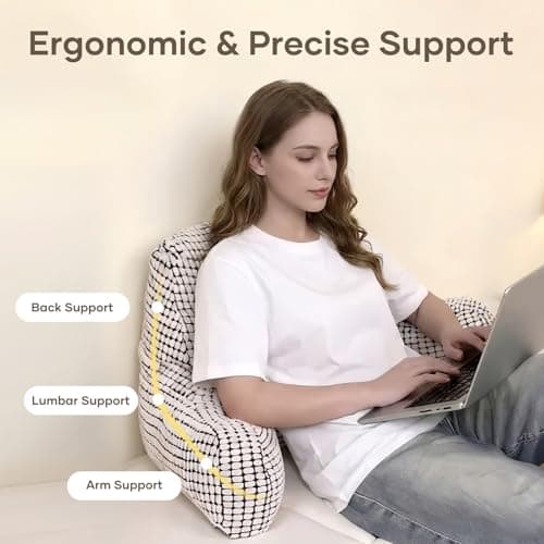 NOONTIDE Reading Pillow with Top Handle,Uniquely Designed Soft Fabric, Ergonomic Back Support for Bed,Cover Washable Sit up Pillow,Watching TV/Gaming/Relaxing(White) - Thumbnail 2
