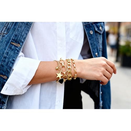 Alegend 14K Gold-Plated 4-Layer Design Bracelet Set - Bead, Heart & Star Pendants - Thumbnail 2