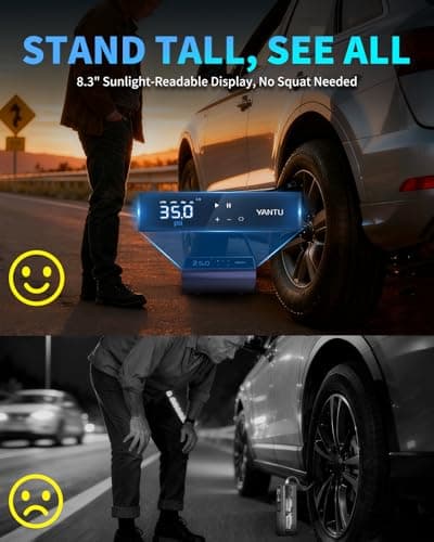 YANTU Dual Cylinder Tire Inflator Portable Air Compressor With 8.3-Inch Large Digital Screen,12V Cordless/battery powered Car Air Pump For Car Tires，Electric Auto Shut Off for Truck/Bike/Pickup/Moto - Thumbnail 4