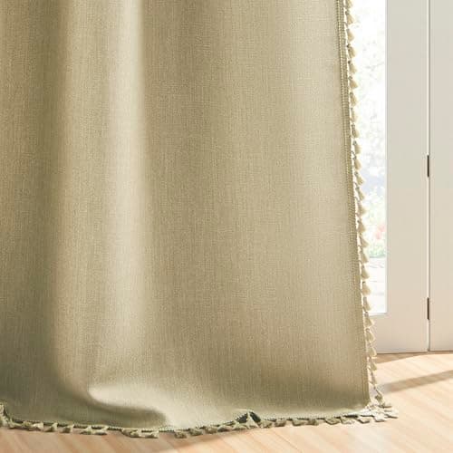 Linen Blackout Curtains 63 Inch Length Linen Beige Curtains Farmhouse Decor for Livingroom - Thumbnail 6