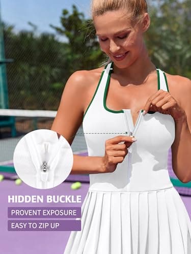 ATTRACO Tennis Dress for Women with Pockets Seamless Tennis Outfits Lockable Zip Golf Dress White XS - Thumbnail 5