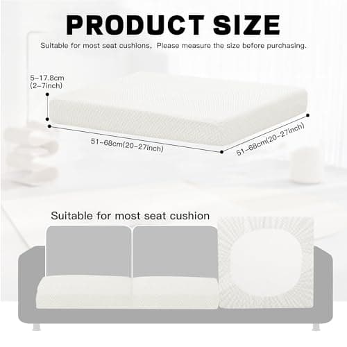DREAHOTEXTIL 8Pcs Outdoor Cushion Covers,Patio Cushion Covers,Stretch Elastic Slipcovers,Replacement Washable Furniture Protector for Patio Couch,Jacquard Textured Twill Fabric(White,Cover Only) - Thumbnail 2