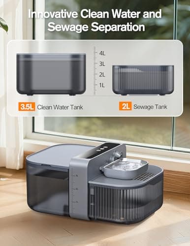 Chumajor 3.5L Wireless Cat Water Fountain with No Filters, 180-Day Battery & Precision Flow Control,Smart Pet Water Dispenser with Wastewater Separation & Custom Scheduling for Cats & Dogs, Grey - Thumbnail 6