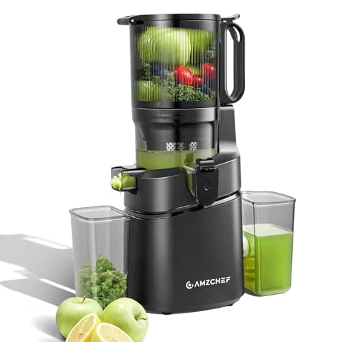 AMZCHEF Cold Press Juicer – 5.8" Wide Mouth Hopper for Whole Recipe Loading, Self Feeding for Hands-Free Operation, Zero Waste Masticating Juicer For More Juice, Less Pulp – Triple Strainers