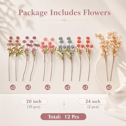 ZMTECH Artificial Silk Mums, Mixed Orange, 12 Long Stems - Thumbnail 2