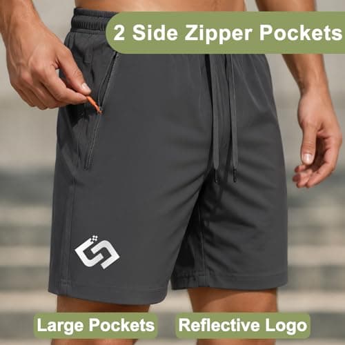 Men's 7" Athletic Gym Shorts with Zipper Pockets, Quick Dry, Iron-gray - Thumbnail 4